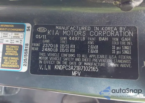 2011 Kia Sportage Ex from USA, damaged, VIN KNDPC3A21B7102165